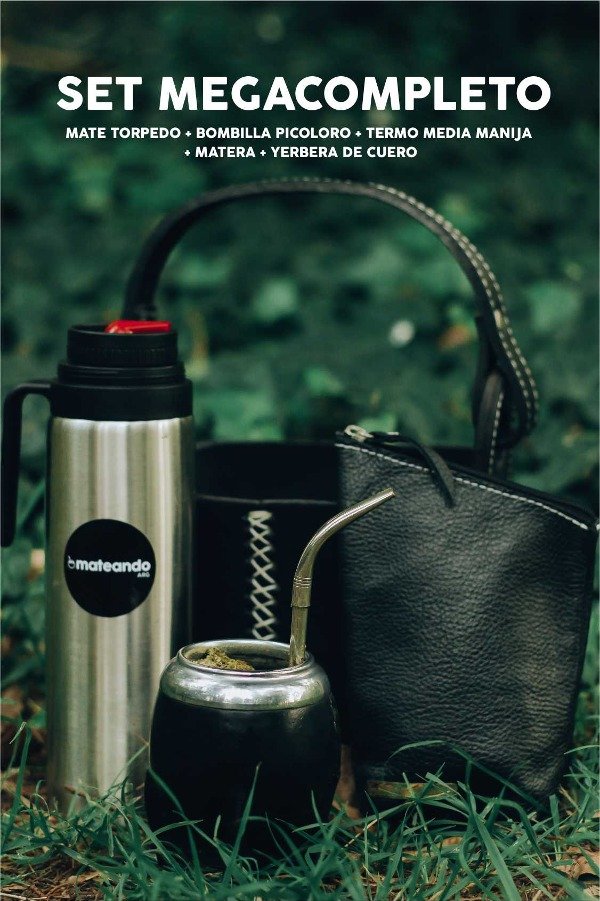 Yerba Mate Starter Set Camionero, Bombilla and Flask - Black